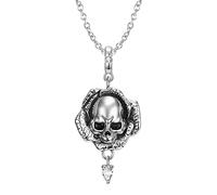 LSN366 - Collar de plata de ley S925, diseño vintage de calavera de Halloween, collar romántico para mujeres y hombres, Plata esterlina, circonita