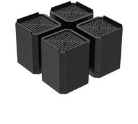 LSNNMU 4 elevadores de Muebles Cuadrados plástico con Almohadillas Antideslizantes, Bloques elevación 3 Capas Altura Ajustable for sofá para Muebles(Black)