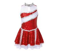 LSNNMU Uniforme de animadora con lentejuelas brillantes for niñas, vestido leotardo ballet y gimnasia for competición baile, patinaje artístico for(Red,12)