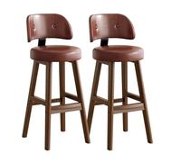 Lsoiup Juego de 2 taburetes de Bar de Cuero PU con Respaldo bajo y Patas de Madera, sillas Modernas for Isla de Cocina(Brown,Height 65cm)