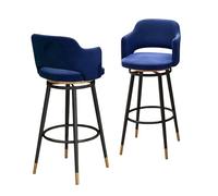 Lsoiup Juego de 2 taburetes de Bar giratorios 360° for mostrador, Modernos y tapizados, con Respaldo bajo y Patas de Metal Negro(Blue,Height 65cm)