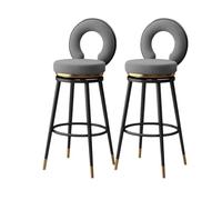 Lsoiup Juego de 2 taburetes de Bar giratorios con Respaldo bajo, sillas de Bar de Cocina de Terciopelo con Patas de Metal y reposapiés(Gray,Height 75cm)