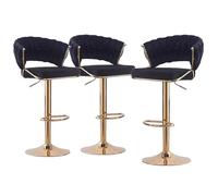 Lsoiup Juego de 3 taburetes de Bar con Respaldo bajo, taburetes de Terciopelo de Altura Ajustable, sillas giratorias de 360° for Isla de Cocina, Pub(Black)