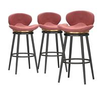 Lsoiup Juego de 3 taburetes de Bar giratorios Modernos de Terciopelo con reposapiés y Respaldo, taburetes de Cocina, sillas Altas de Comedor con Tirador de aro, Altura del Asiento 75 cm, Rosa