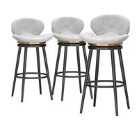 Lsoiup Juego de 3 taburetes de Bar giratorios Modernos de Terciopelo con reposapiés y Respaldo, taburetes de Cocina, sillas Altas de Comedor con Tirador de aro, Altura del Asiento 75 cm, Color Blanco