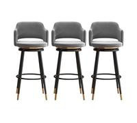 Lsoiup Juego de 3 taburetes giratorios con Respaldo y Asiento de Terciopelo, diseño con reposapiés cómodo, Patas metálicas Resistentes y Almohadillas silenciosas Que no Rayan(Grey,Height 65cm)
