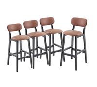 Lsoiup Juego de 4 taburetes de Bar con Altura de mostrador, taburetes de Bar de Cuero PU con Respaldo bajo y Patas de Madera Negra, sillas Modernas sin Brazos for Isla de Cocina(Brown,Height 73cm)