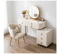 Lsoiup Juego de Mesa de Maquillaje Blanco con Espejo LED y Taburete, tocador Moderno de Madera con 6 cajones y gabinete Lateral for Dormitorio, Mujeres y niñas(L:80cm)