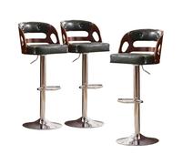 Lsoiup Taburetes de Bar Ajustables con Respaldo Abierto y reposapiés, Asiento de Piel sintética, Taburete Giratorio tapizado Moderno for Isla de Cocina, Comedor, Verde(Walnut color-3PCS,Silver Legs)