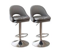Lsoiup Taburetes de Bar giratorios de Altura con Respaldo, sillas de Bar Modernas Ajustables, Taburete Alto sin Brazos de Cuero de PU for Isla de Cocina, Gris(2PCS,Silver Legs)