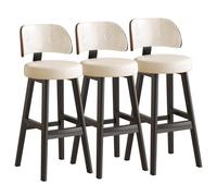 Lsoiup Taburetes de Bar Modernos de Mediados de Siglo Juego de 1/2/3/4, sillas de Bar de Cuero PU con Respaldo bajo y Patas de Madera, for Isla de Cocina(Off-white-3PCS,Height 55cm)