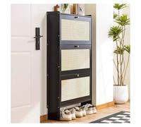 Lsoiup Zapatero Organizador Estrecho de Ahorro de Espacio, con Tiradores Dorados y Puertas de ratán, 3 cajones abatibles y Almacenamiento Abierto, para entradas/pasillos/Salas de Estar