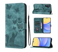 LSPCASA Carcasa para Samsung Galaxy A16 5G 6.7 Material De Piel Sintética Funda Samsung A16/SM-A166B con Ranuras para Tarjetas Patrón De Mariposa De Gato Movil Samsung A16/SM-A166B, Verde