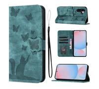 LSPCASA Funda para Samsung Galaxy A56 5G(6.7 Pulgadas) Carcasa Protectora de PU Ranuras para Tarjetas y Soporte Patrón de Gato y Mariposa Tapa para Samsung Galaxy A56 5G-Verde