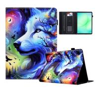 LSPCASA Funda para Samsung Galaxy Tab A11+/A11 Plus de 11 pulgadas 2025 Funda SM-X230 SM-X235 SM-X236B Folio Flip PU Cuero Funda con Función Soporte Tarjetero Tablet Lobo Estrellas