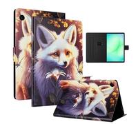 LSPCASA Funda para Samsung Galaxy Tab A11 de 8,7 pulgadas 2025, funda Galaxy Tab A11 de 8,7 pulgadas, piel sintética, con función atril, tarjetero, funda para tableta, diseño de zorro de flores