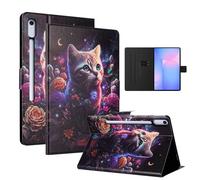LSPCASA Funda para Samsung Galaxy Tab S10 FE+/Galaxy Tab S10 FE Plus (13.1 Pulgadas) PU Leather Carcasa para SM-X620/SM-X626/SM-X626B con Soporte Multiángulo yTarjetas Folio Funda-Gato peonía