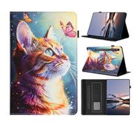 LSPCASA Funda para Samsung Galaxy Tab S10 Lite 2025/S10 FE/S9 FE 10,9 pulgadas/S9 Folio Flip PU Cuero Funda con Soporte para Lápiz y Función de Soporte Wallet Tablet Case Mariposa Gato