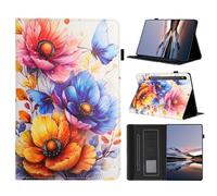 LSPCASA Funda para Samsung Galaxy Tab S10 Lite 2025/S10 FE/S9 FE 10,9 pulgadas/S9 Folio Flip PU Cuero Carcasa con Función de Soporte, Soporte para Lápiz, Tarjetero, Cover para Tableta con Flores