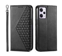 LSPCASA Funda Xiaomi Redmi Note 12 Pro 5G para Xiaomi Redmi Note 12 Pro/Poco X5 Pro Rhombus Pattern Stand Función Funda Redmi Note 12 Pro 5G con Ranuras para Tarjetas Funda Poco X5 Pro 5G Negro