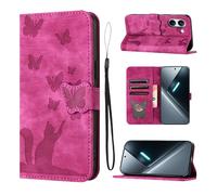 LSPCASA Handyhülle für Xiaomi Poco X8 Pro 6.59" PU Premium Leder Schmetterlingskatze Schutzhülle hülle mit Kartenfächer Klappbar Flip Case Standfunktion für Xiaomi Poco X8 Pro Rosa