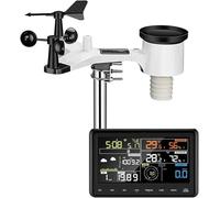 Lsrskkmn Estación meteorológica inalámbrica Wi-Fi - Pronóstico meteorológico digital con pantalla, medidor de lluvia, anemómetro, funciona con energía solar