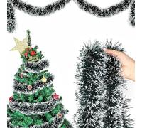 LSRVNM 10m Guirnalda de Oropel de Navidad, Brillante Guirnalda Oropel, Decoraciones Navideñas De Interior y Exterior para Arbol de Navidad, Puerta, Escalera, Chimenea (Verde Oscuro)