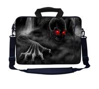 LSS portátil bolsa de funda para portátil de 17 con extra bolsillo lateral, asa y correa de hombro desmontable para 16 "17" 17.3 "17.4" Apple MacBook Air, GW, Acer, Aspire Asus, Dell, HP, Sony, Toshiba, Samsung - Rojo Ojo Oscuro fantasma Zombie calavera