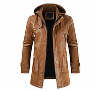 LSSM Chaqueta De Cuero De Longitud Media Para Hombre Chaqueta De Hombre Con Gabardina De Cuero Pu Chaqueta De ImitacióN De Cuero Para Hombre Con Capucha Chaqueta Casual Naranja Xxl