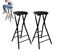LSUAOSSUE Taburete de Bar Plegable, Taburete de Bar Plegable 61 cm, 71 y 76 Altura con reposapiés. Cocina(Black 2pcs,60cm/24inch)