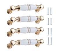 LSUAOSSUE Tiradores y manillas de aleación para armarios, Juego de 4 tiradores metálicos cerámica dorada for cajones armarios y roperos con separación entre orificios 128 mm/96 mm(96mm Hole Distance)