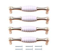 LSUAOSSUE Tiradores y manillas de aleación para armarios, Tiradores for armarios, paquete de 4, aleación zinc, cerámica, dorado y blanco, con un solo orificio(1917-128mm)