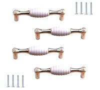 LSUAOSSUE Tiradores y manillas de aleación para armarios, Tiradores for armarios, paquete de 4, aleación zinc, cerámica, dorado y blanco, con un solo orificio(1917-96mm)