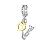 LSxAB Abalorio colgante de corazón con letra de amor para pulseras y collares Pandora, joyería para mujer, dijes de cumpleaños, regalos V