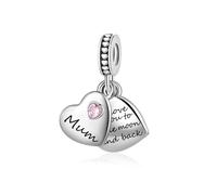 LSxAB Abalorio colgante de corazón con texto en inglés "I Love You to The Moon and Back" para mamá, hija, nieta, compatible con pulseras y collares Pandora, Cobre, No es una piedra preciosa