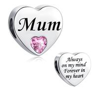 LSxAB Abalorio de acero inoxidable con texto en inglés "Always on My Mind Forever in My Heart" para mamá, hija, mejor amiga, nieta, compatible con pulseras Pandora, Cobre, No es una piedra preciosa