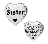 LSxAB Abalorio de acero inoxidable para pulseras Pandora con texto en inglés "I Love You to the Moon and Back", Cobre, No es una piedra preciosa