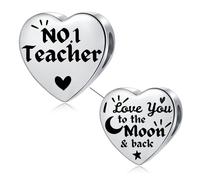 LSxAB Abalorio de acero inoxidable para pulseras Pandora con texto en inglés "I Love You to the Moon and Back", Cobre, No es una piedra preciosa