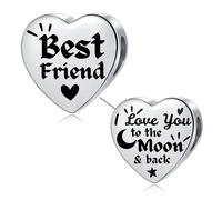 LSxAB Abalorio de acero inoxidable para pulseras Pandora con texto en inglés "I Love You to the Moon and Back", Cobre, No es una piedra preciosa