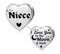 LSxAB Abalorio de acero inoxidable para pulseras Pandora con texto en inglés "I Love You to the Moon and Back", Cobre, No es una piedra preciosa
