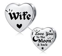 LSxAB Abalorio de acero inoxidable para pulseras Pandora con texto en inglés "I Love You to the Moon and Back", Cobre, No es una piedra preciosa