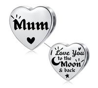 LSxAB Abalorio de acero inoxidable para pulseras Pandora con texto en inglés "I Love You to the Moon and Back", Cobre, No es una piedra preciosa