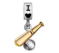 LSxAB Abalorio de bate de béisbol de amor competible con pulseras Pandora para mujeres y niñas, familia, hija, nieta, cumpleaños, escuela, No es una piedra preciosa