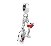 LSxAB Abalorio de botella de vino tinto brillante y cristal compatible con pulseras Pandora, Piccolo, Cobre, Sin piedra preciosa