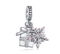 LSxAB Abalorio de copo de nieve brillante para mujer, compatible con pulseras Pandora, Cobre, No es una piedra preciosa
