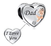 LSxAB Abalorio de corazón con diseño de rosa con texto en inglés "I Love You" para mamá, papá, esposa, hermana, abuela, hija, compatible con pulseras Pandora, Cobre, No es una piedra preciosa