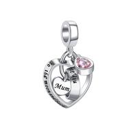 LSxAB Abalorio de corazón con texto en inglés "I Love You to The Moon and Back" para mamá e hija, miembros de la familia, compatible con pulseras Pandora, Cobre, No es una piedra preciosa