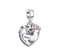 LSxAB Abalorio de corazón con texto en inglés "I Love You to The Moon and Back" para mamá e hija, miembros de la familia, compatible con pulseras Pandora, Cobre, No es una piedra preciosa