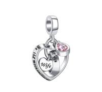 LSxAB Abalorio de corazón con texto en inglés "I Love You to The Moon and Back" para mamá e hija, miembros de la familia, compatible con pulseras Pandora, Cobre, No es una piedra preciosa