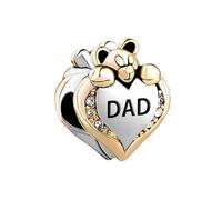 LSxAB Abalorio de oso de corazón con texto en inglés "I Love You Mum Dad" para pulsera Pandora, cumpleaños, día de la madre, Navidad, regalo de joyería, Cobre, No es una piedra preciosa